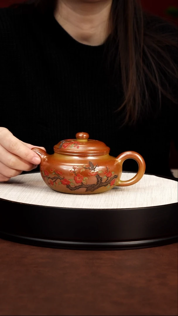 茶壶紫砂梅花仿古壶 火云烧 梅付春