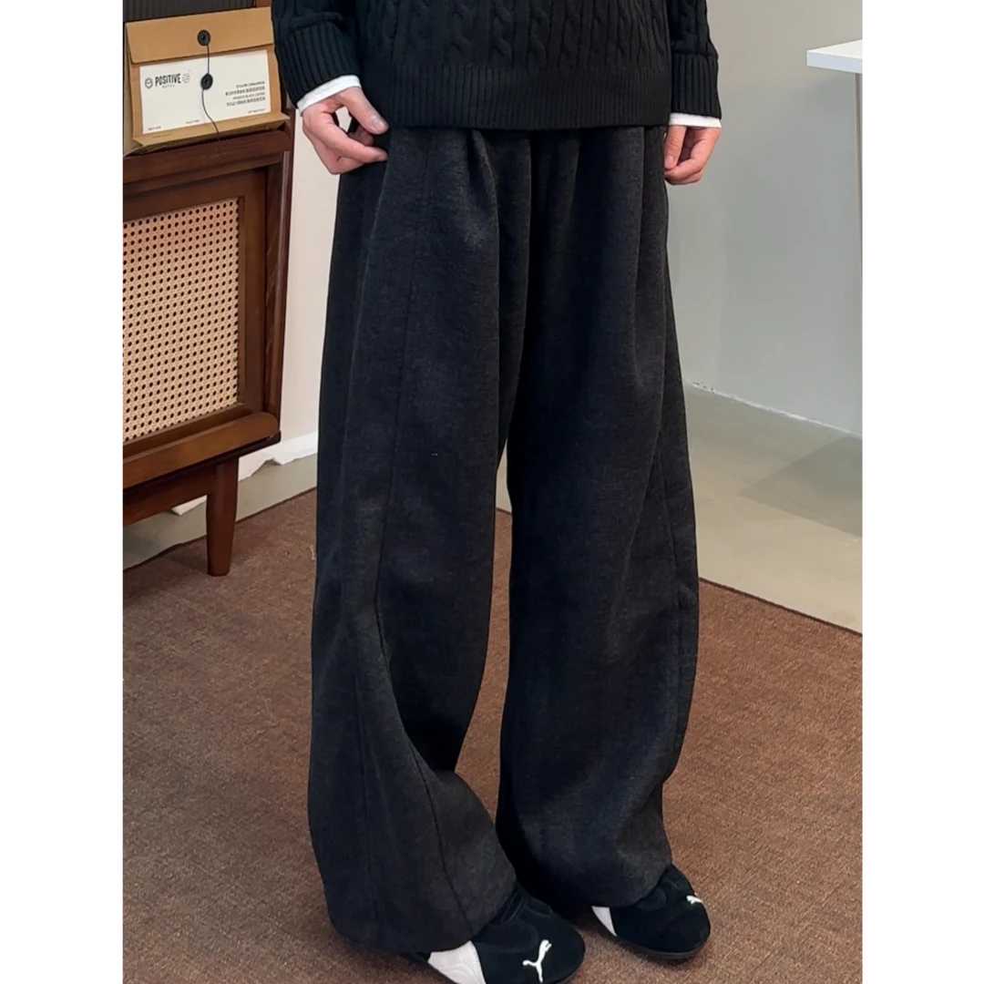 不太董【羽绒云朵】羊毛直筒型运动裤冬季男直筒裤裤阔腿裤口袋免烫