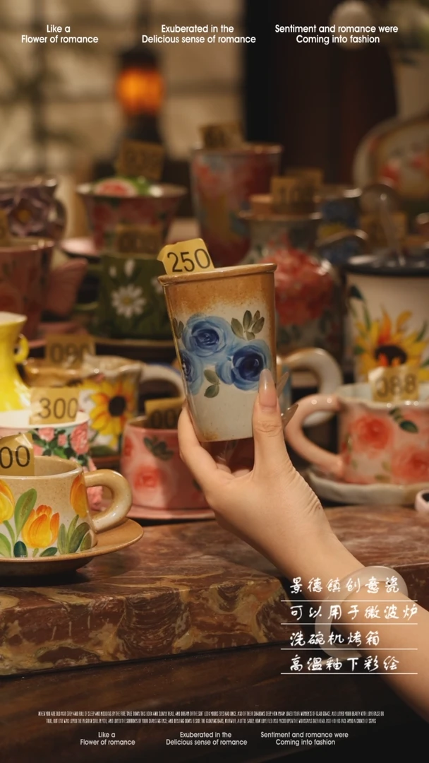 陶瓷250景德镇高温手绘釉下彩设计师款式