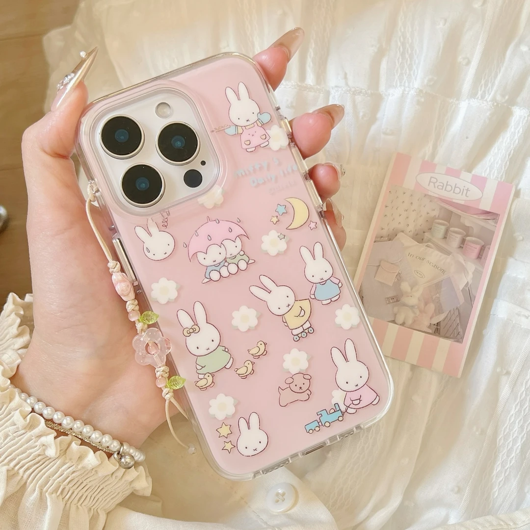 卡通涂鸦小兔适用苹果16promax双层手机壳iphone15全包防摔气囊14