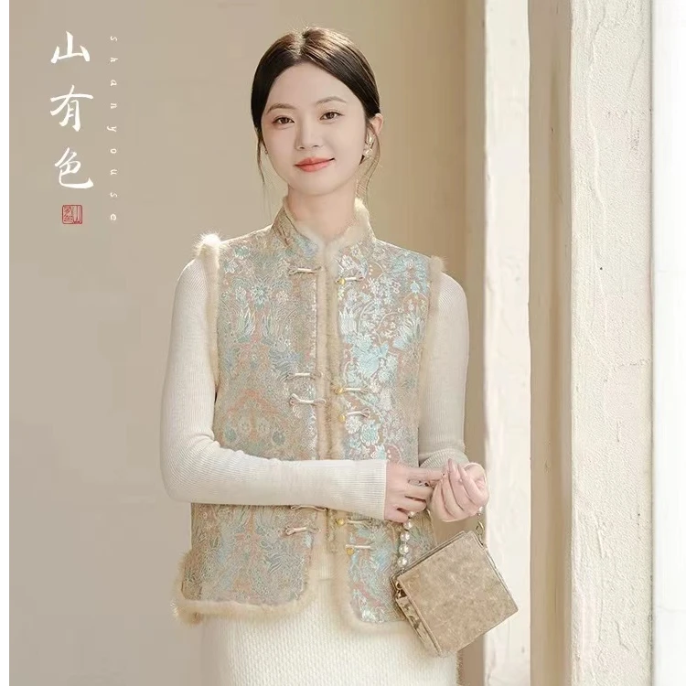 山有色 繁花似锦 | 新中式女款2024新款冬季国风马甲8337