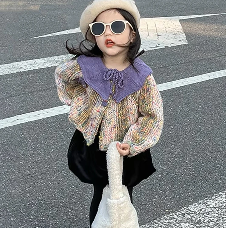 休闲风圆领常规韩版长袖纯色毛衣加绒童装秋季春秋时髦加厚