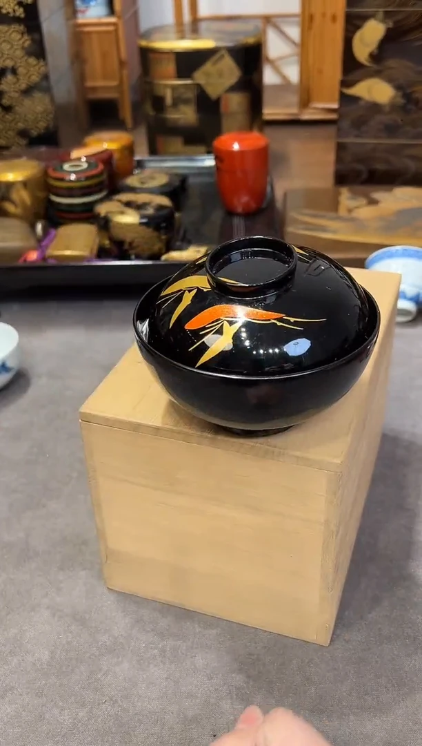 轮岛塗 金莳绘盖碗五只