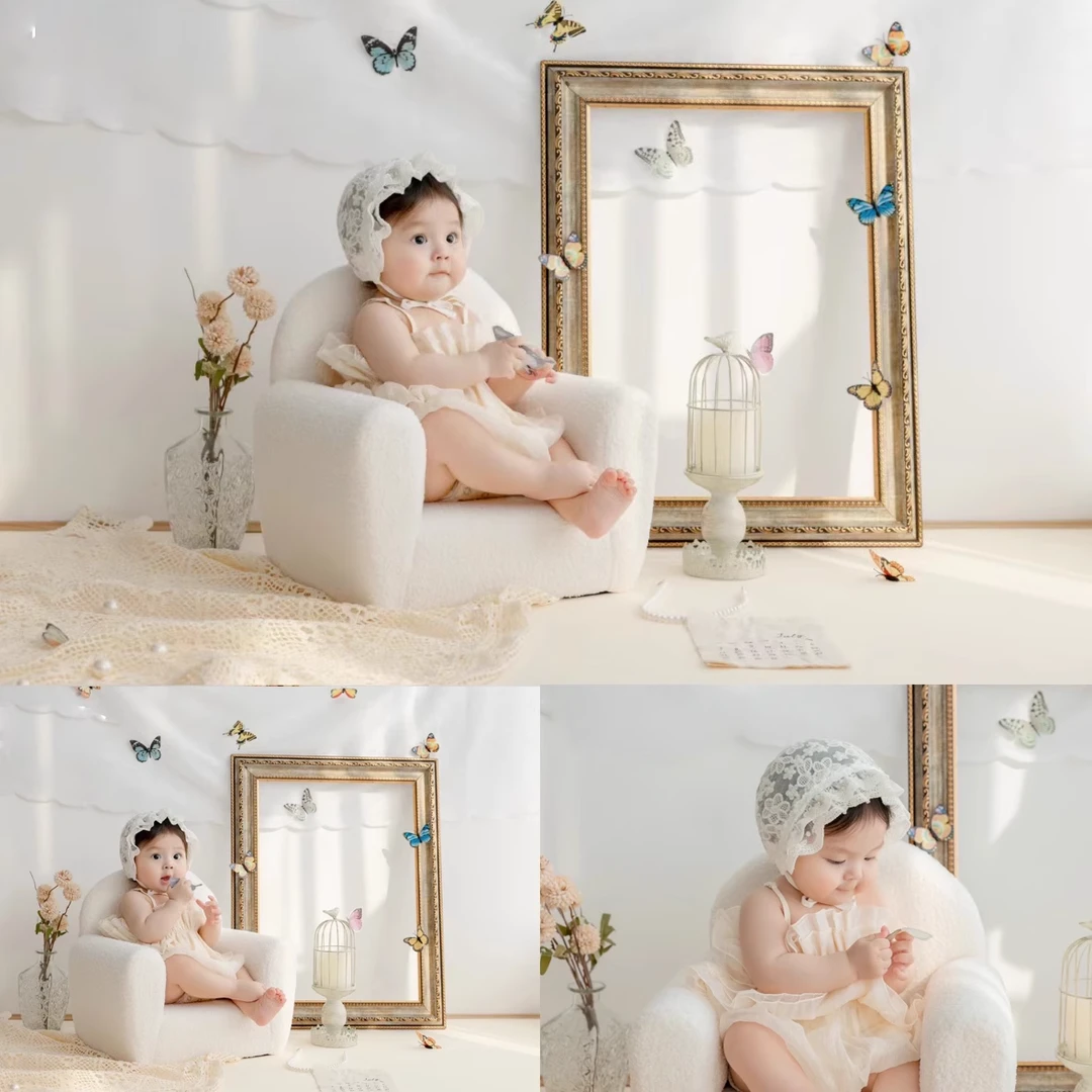 百天照摄影道具衣服香槟色纱裙主题婴儿宝宝照百岁100天照影楼服