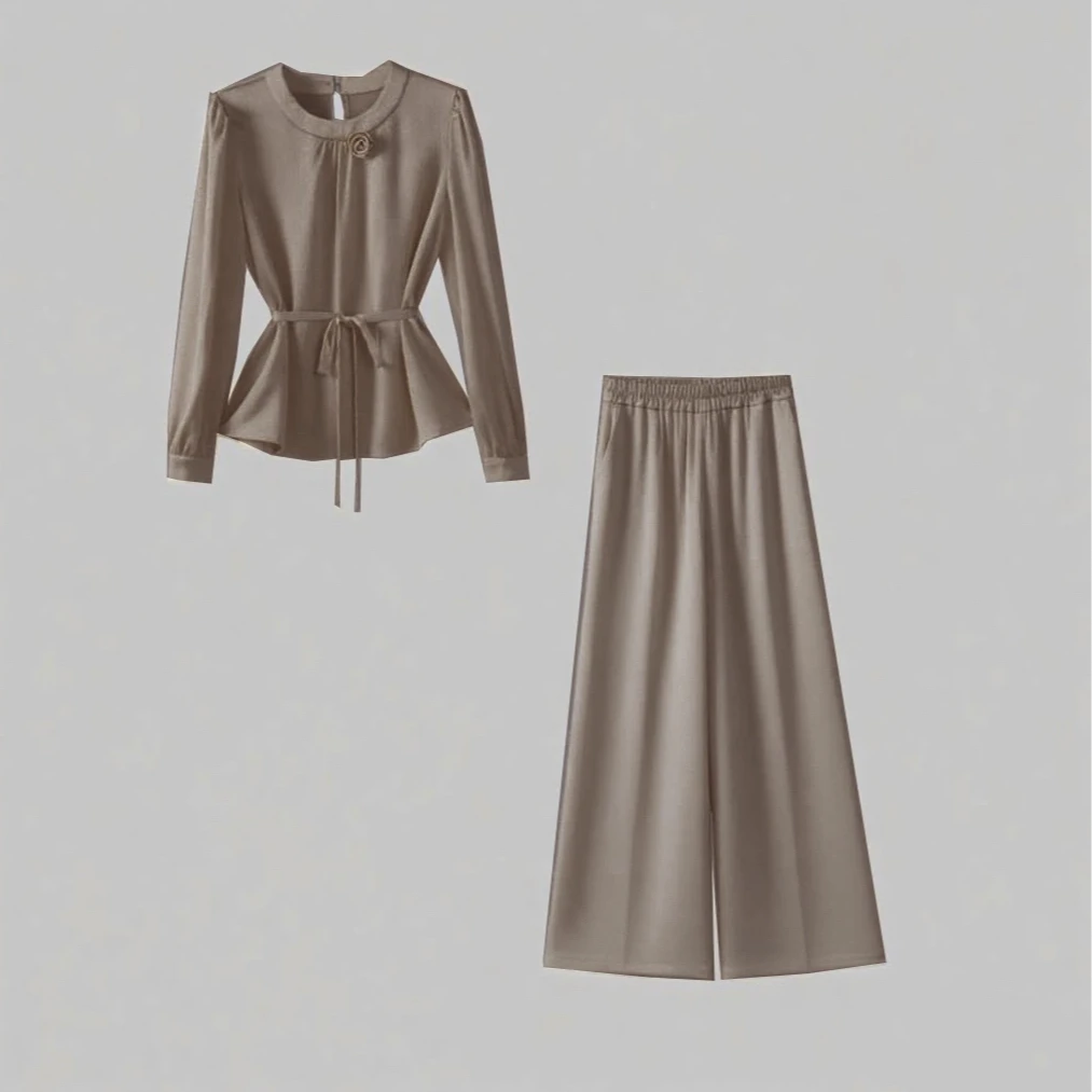 〈纪朵研〉1359法式时尚套装百搭休闲复古收腰秋季衬衫套装