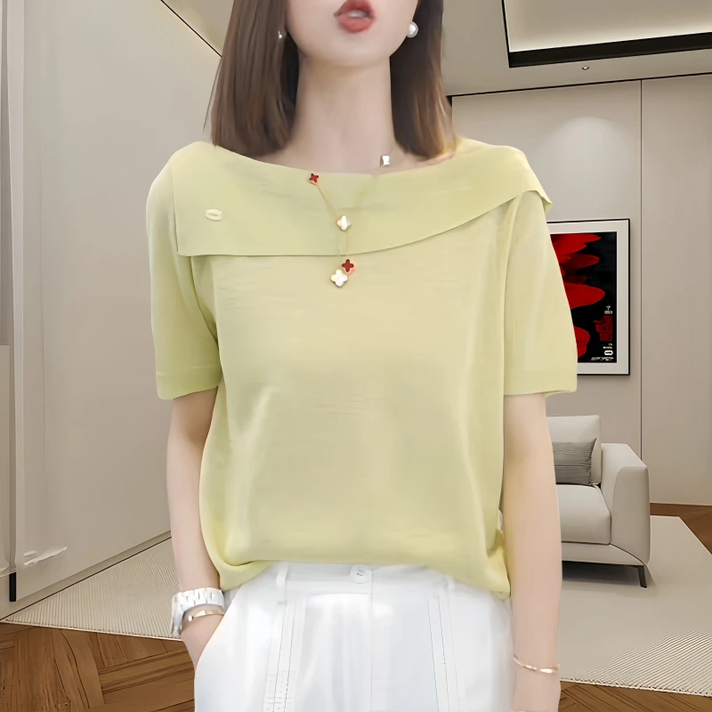 夏季新款短袖针织衫女薄款百搭时尚