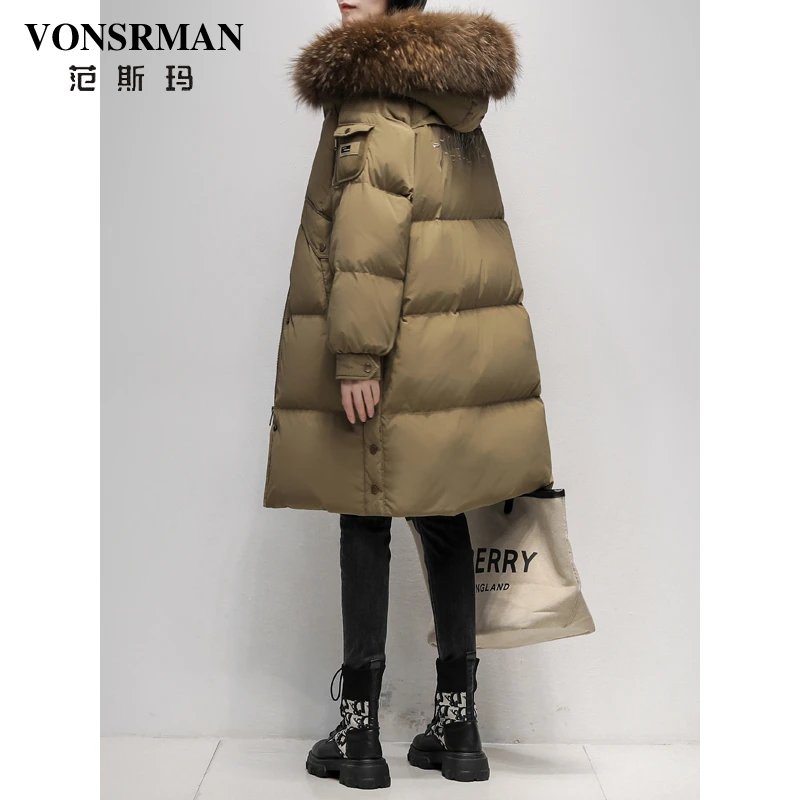 高端大毛领中长款羽绒服女2025年冬季新款韩版时尚加厚白鸭绒外套