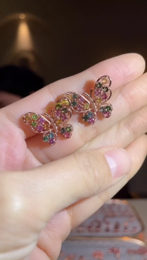 银S925镶嵌耳饰碧玺耳饰