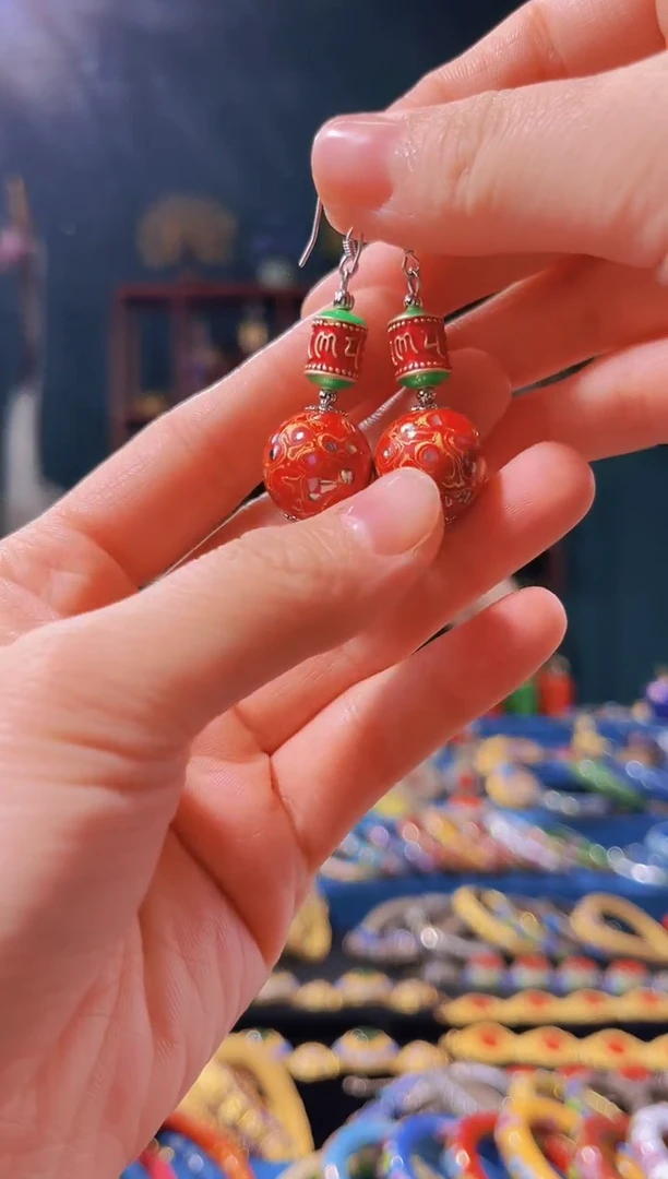 【闪购商品】非遗技艺犀皮漆耳环大红色