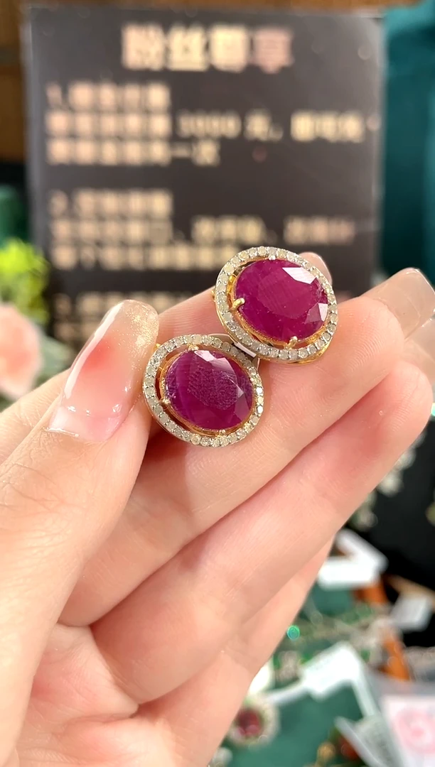 耳饰银S925镶嵌红宝石耳饰