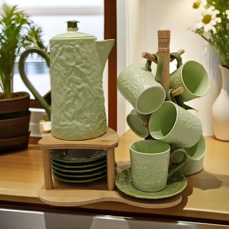 欧式创意轻奢高颜值茶具套装 客厅待客陶瓷水杯水壶带碟子 带挂件