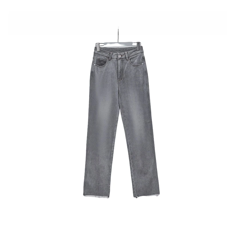 复古毛边直筒牛仔裤