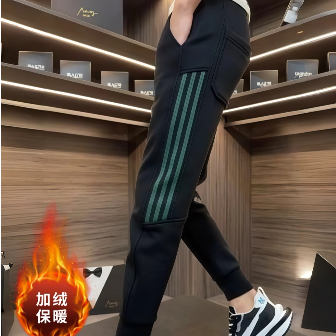 新款潮流三条杠男士修身时尚简约百搭束脚休闲裤