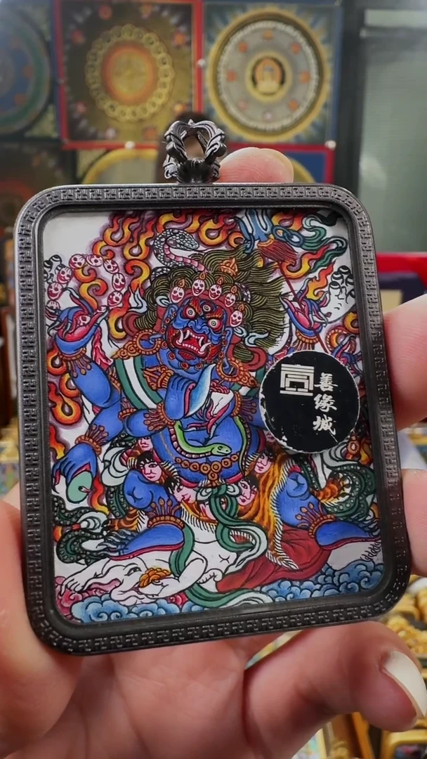 吊坠壹善缘城手绘唐卡大黑天