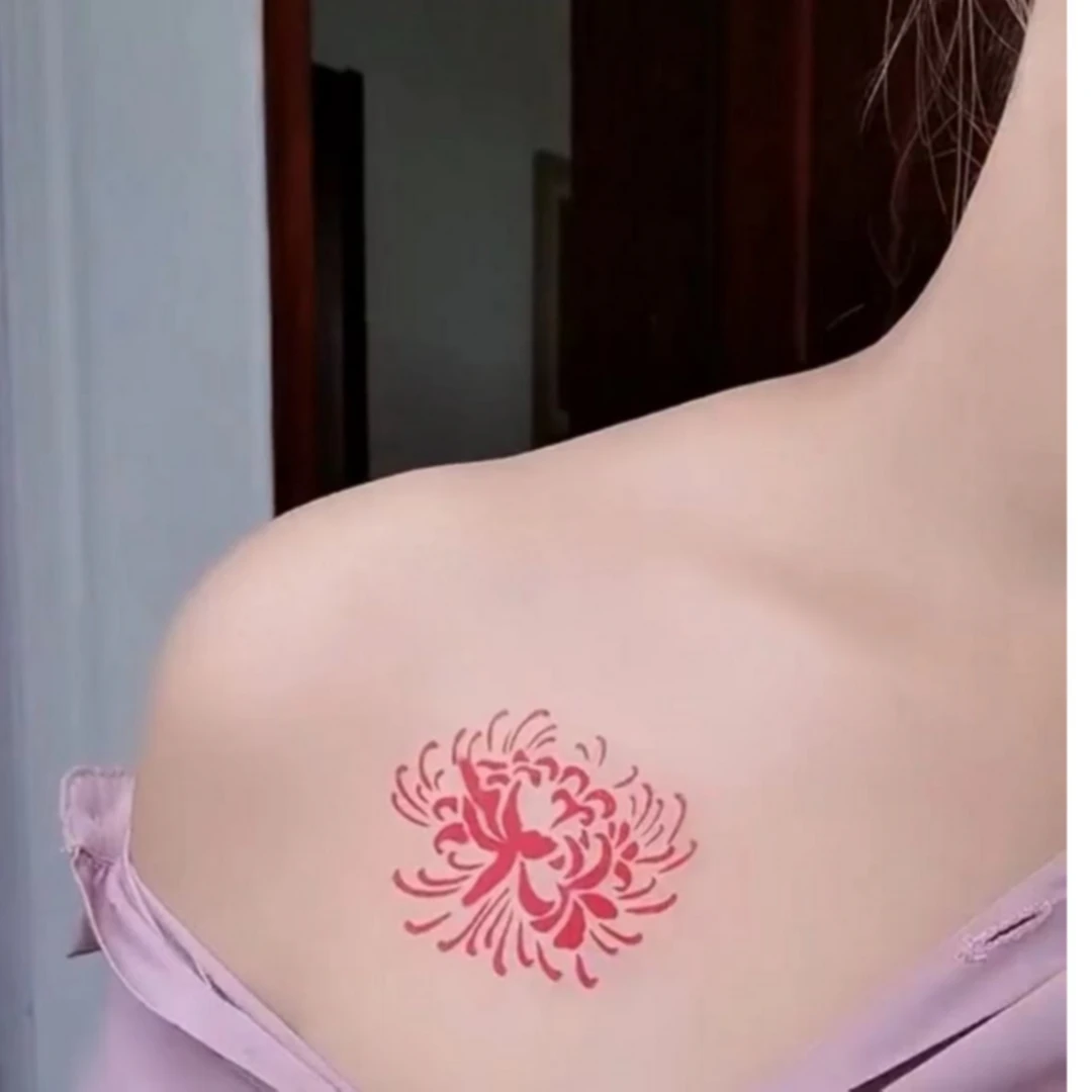 个性时尚镂空贴纸纹身贴锁骨贴黑色刺青红色人物图案