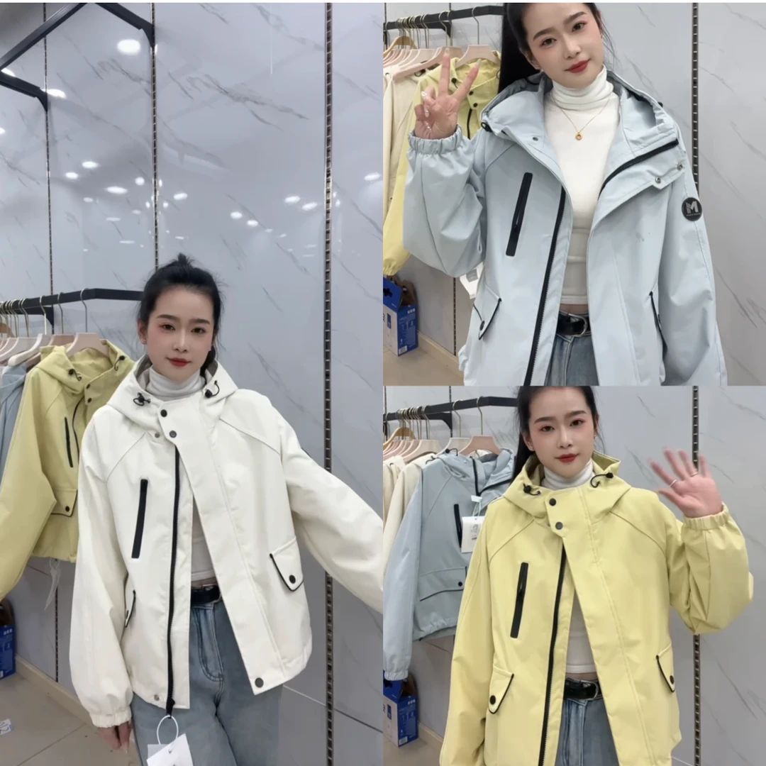 2025春季新款短款外套糖果色时尚连帽休闲百搭外套女户外春秋