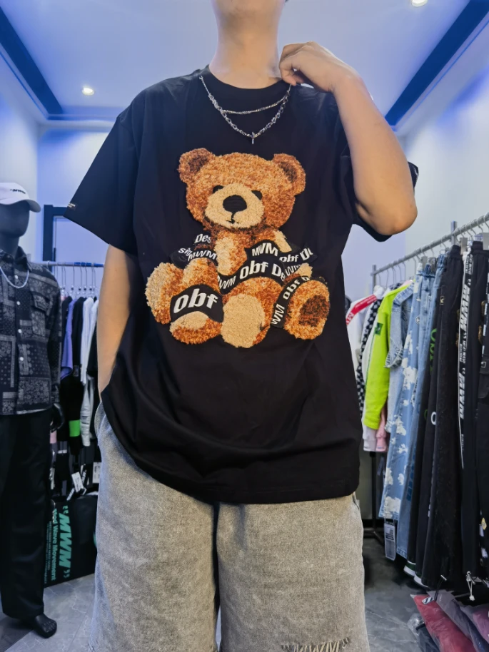 木村井泓MWM OOXOO.NET大版小熊纹绣宽松百搭短袖上衣T恤