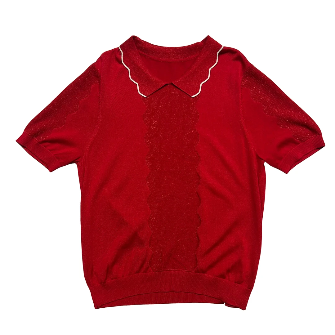 莱赛尔天丝薄款POLO领针织小衫短袖女装夏季2025新款短款-31004*