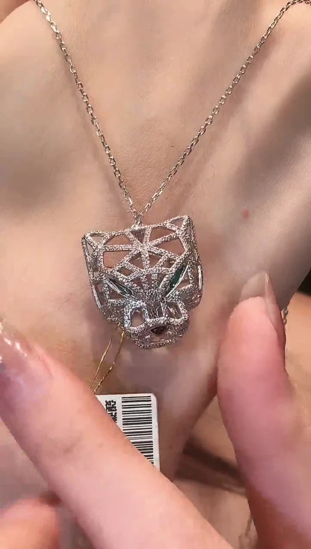 铂Pt950镶嵌项链钻石豹子头项链