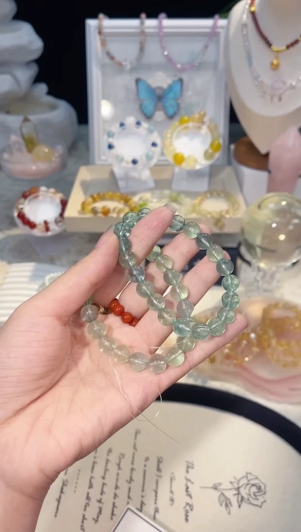 未镶嵌手串水晶土***茄单圈绿萤石