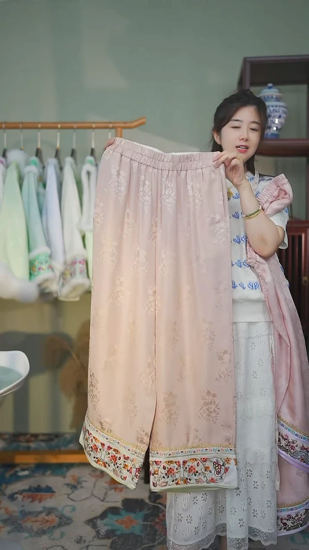 刺绣单层橘色长裤均码 140斤穿