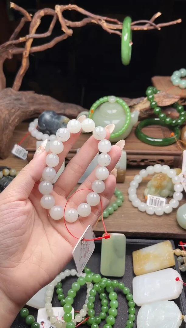 未镶嵌手串和田玉卡12新疆黑山 圆珠9012873