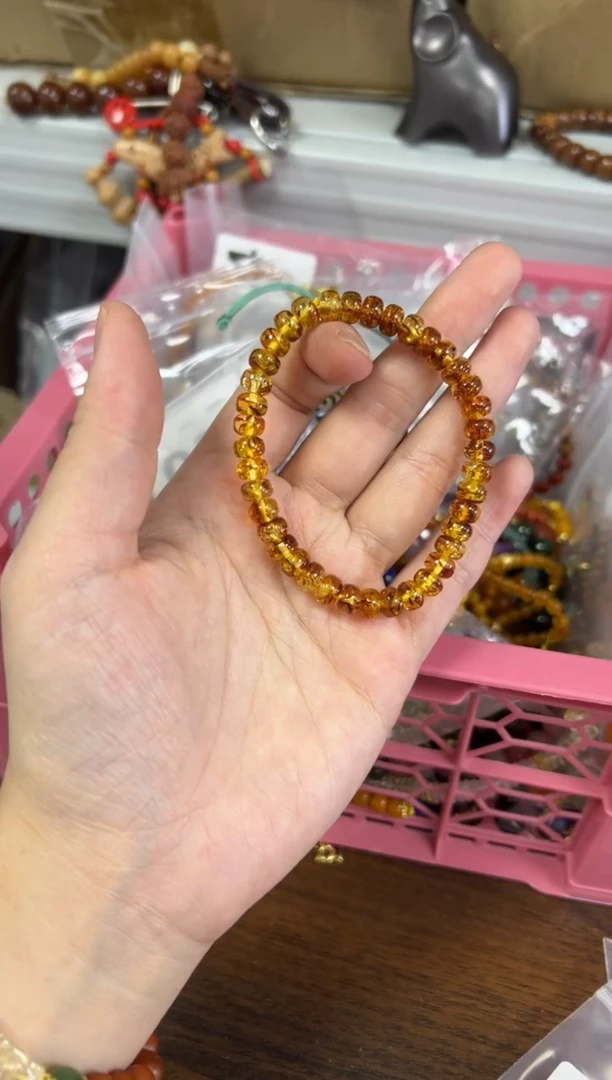 手链琥珀未镶嵌孤品花珀精工直切手链[0541]