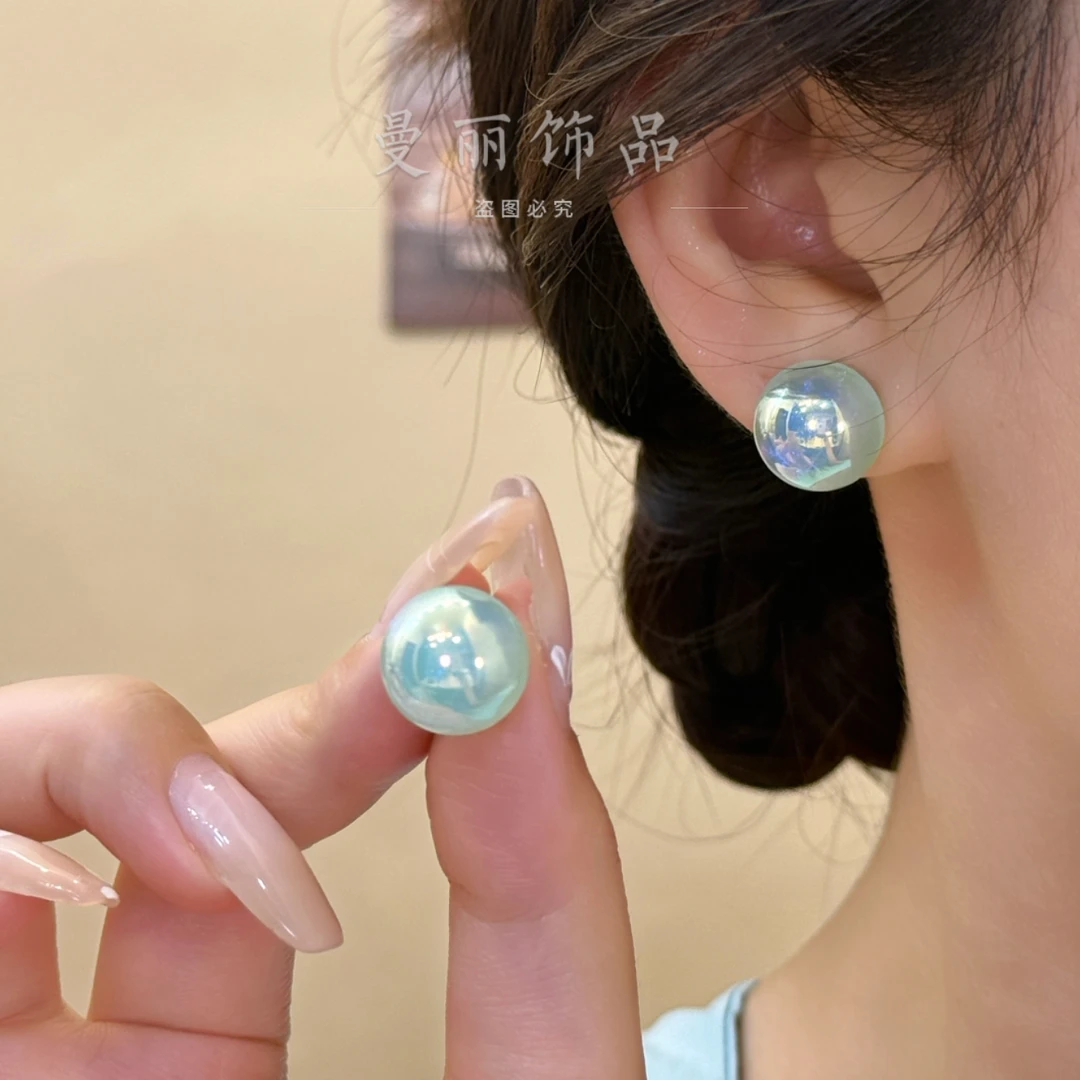 铜合金耳饰 2025冰爽仙女焕彩高亮珠珠耳钉