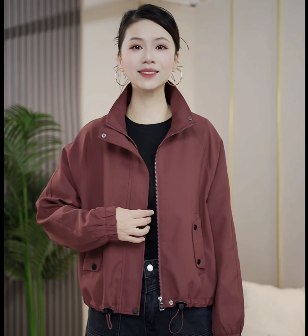 春季时尚洋气短款夹克宽松外套2025年女士春款百搭新款纯色立领