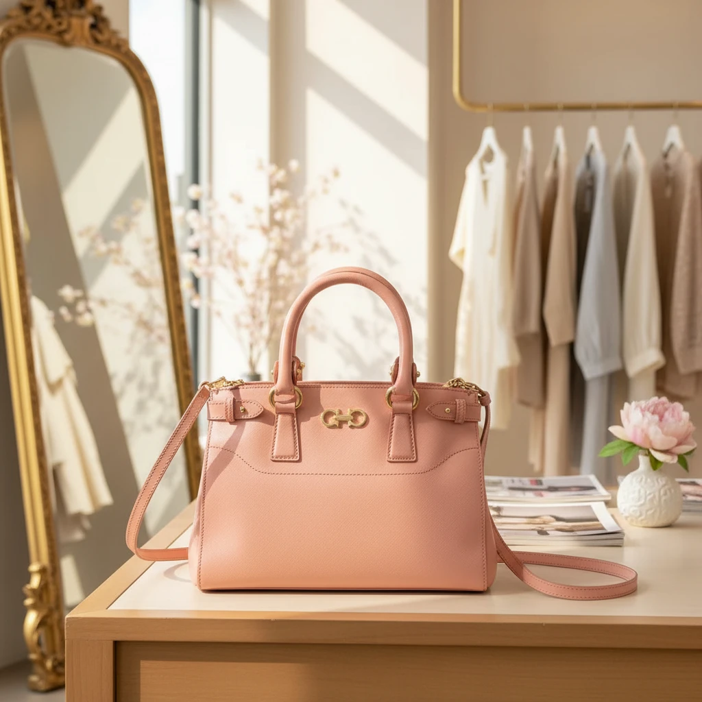 95新 FERRAGAMO/菲拉格慕   粉色托特包 1799 5847