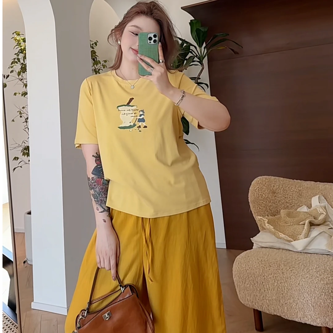 【瘦瘦】苹果树-大码夏季数码印花可爱百搭宽松显瘦短袖S01561