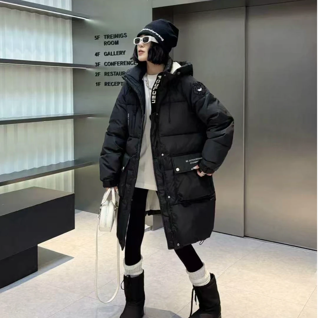 冬季宽松连帽特体大码300斤可穿时尚百搭长款大衣外套棉服2602