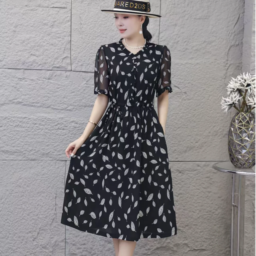 【思羽】新款夏季碎花中长款收腰显瘦连衣裙