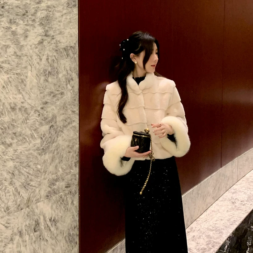 佐佐家小个子 法式千金风环保草草外套女冬季短款宽松毛毛外套