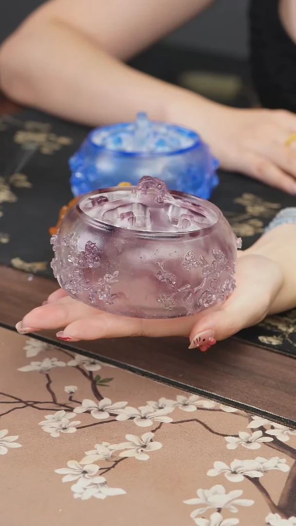 手工艺品琉璃紫色梅花香炉
