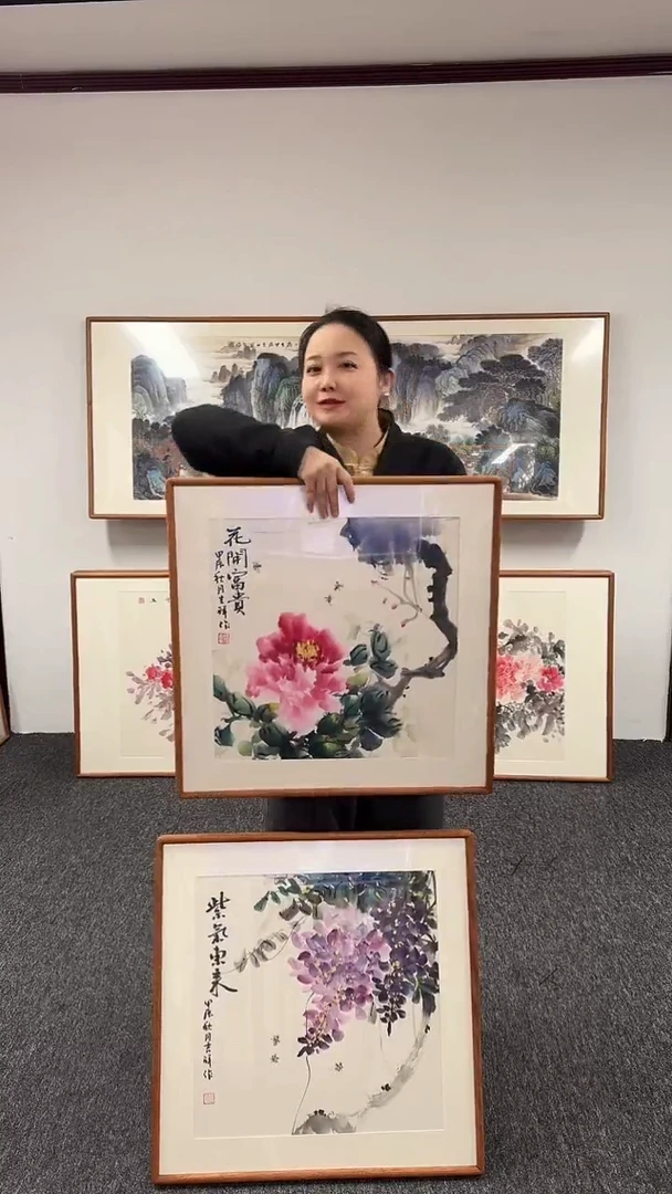 【闪购商品】国画紫藤牡丹60*60一对绘画作品