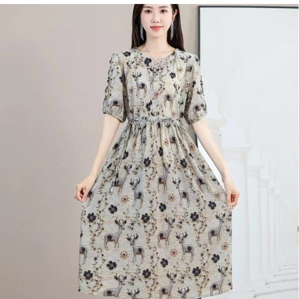 JY2506气质时尚连衣裙女士夏季新款减龄洋气碎花收腰印花裙子显瘦