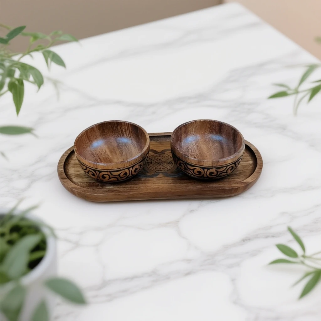 新款中式果酱碗加底盘酥油碗民族风花纹家用木制摆盘