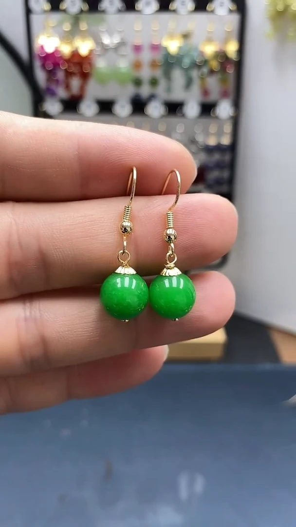 翡翠银S925镀金镶嵌耳饰尺寸10mmC6