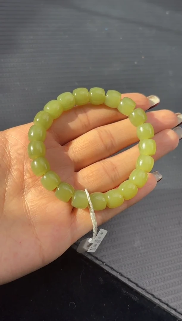 未镶嵌手串和田玉若羌微色差青黄口卡10直切手串