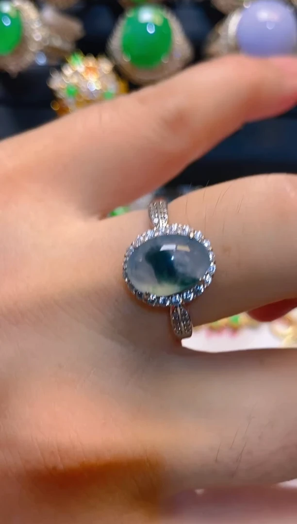 翡翠银S925镶嵌耳饰天然