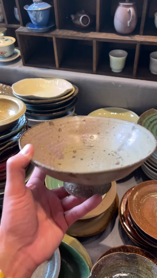 【闪购商品】瓷片213    粗陶灰高足菜盘1个