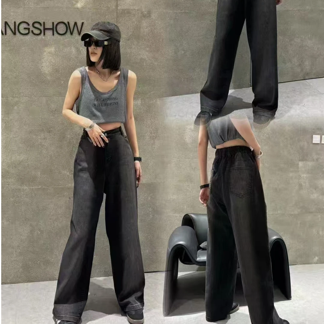 【早春穿搭】百搭大版显瘦直筒炭黑休闲潮流时尚牛仔裤（1263）