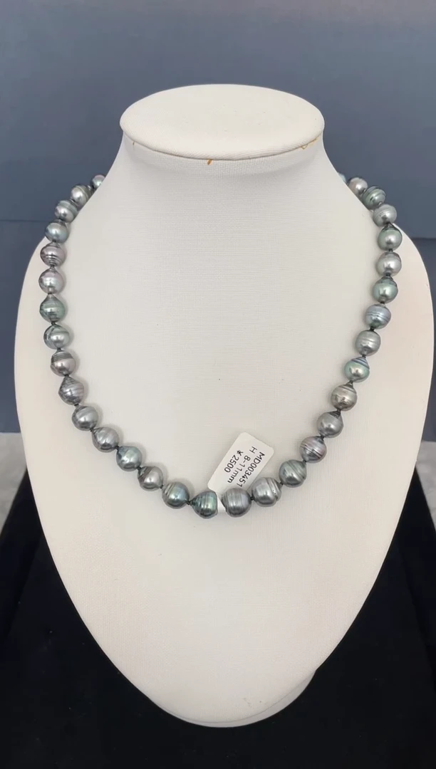 银S925镶嵌海水珍珠项链大溪地8-11mm