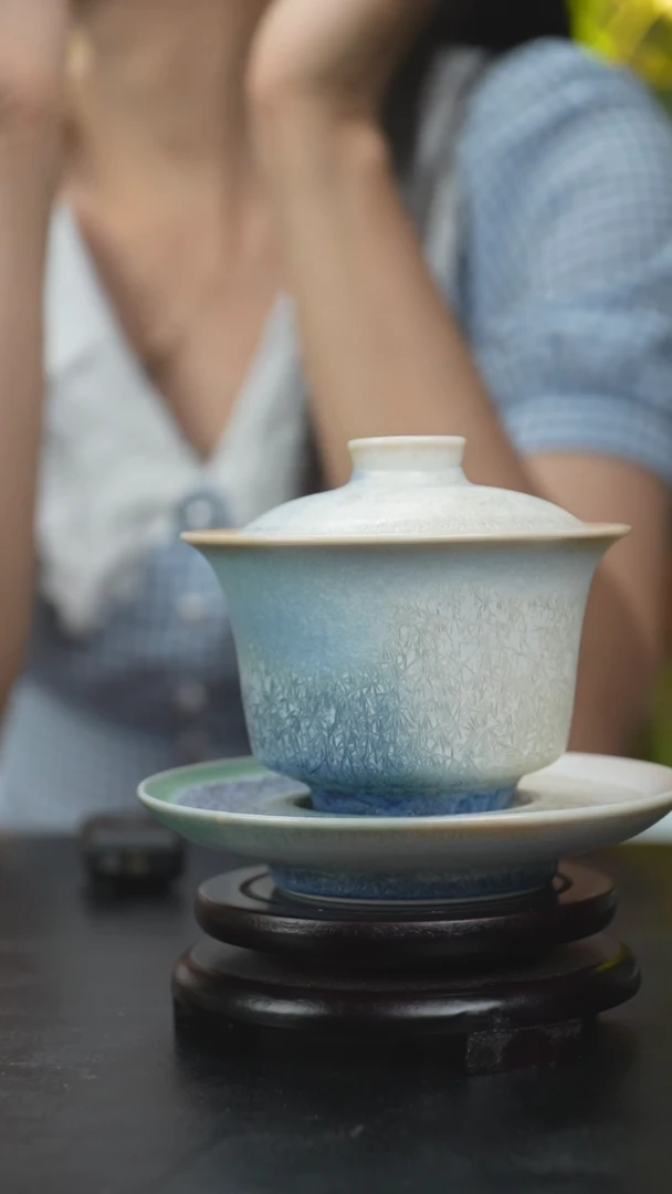 景德镇手工松针窑变盖碗