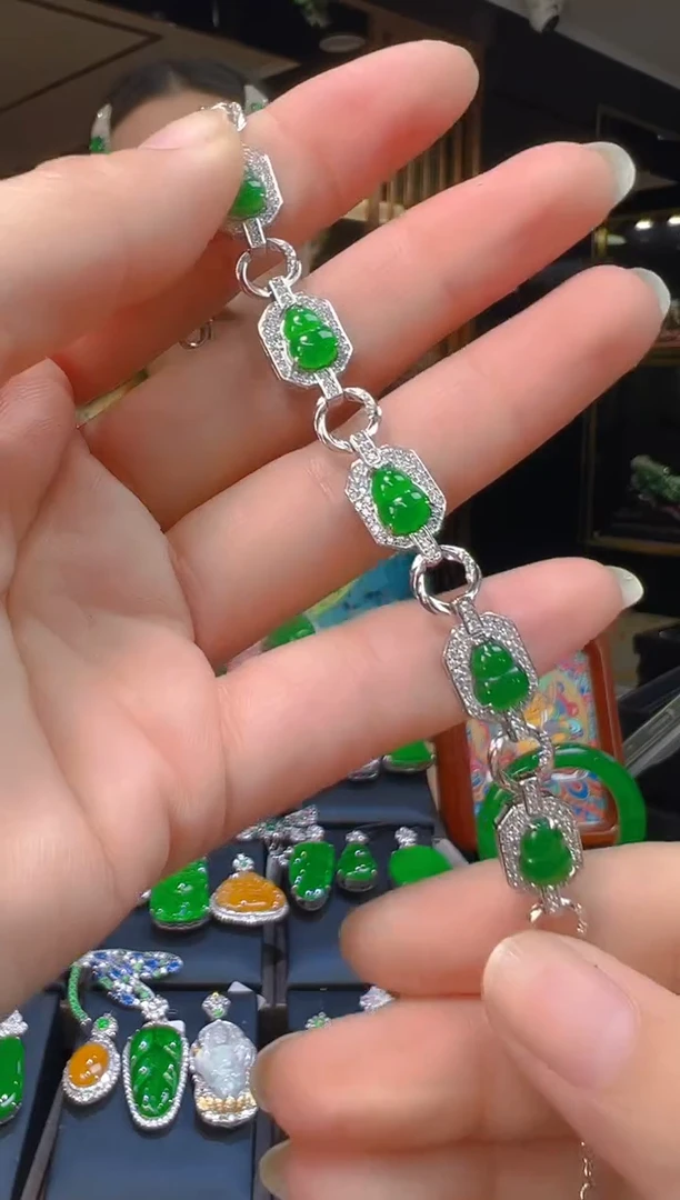 银S925镶嵌手链翡翠027(多样性发货发其一)