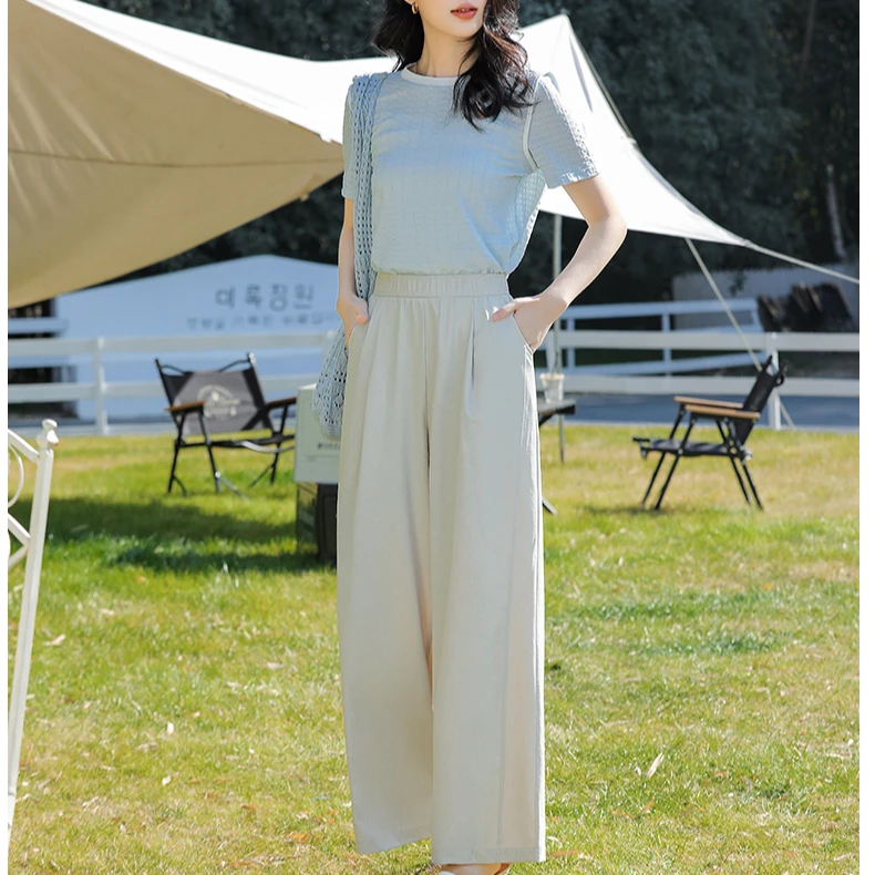 三织兔/SANZHITU显瘦时尚高腰直筒冰皮防晒阔腿裤-k6