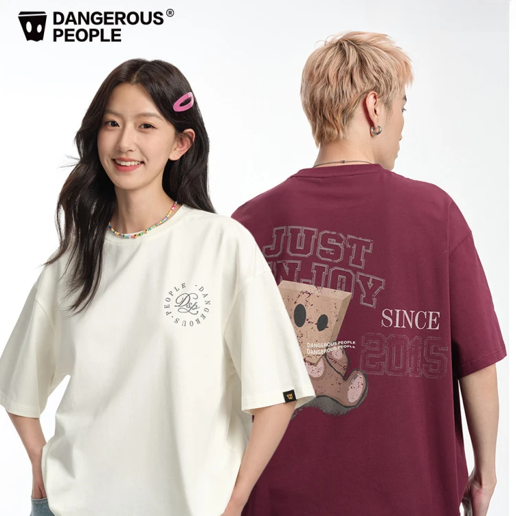 Dangerouspeople薛之谦dsp深红复古小熊T恤落肩宽松情侣短袖上衣