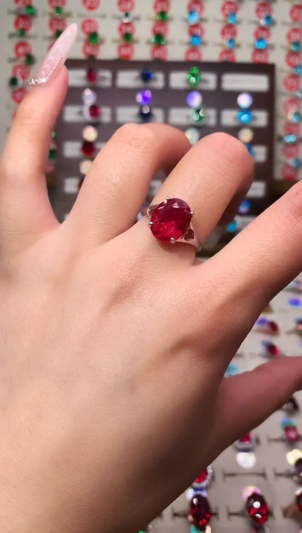 无925银典藏 轻奢 鸽血红红色系10*12银托戒指