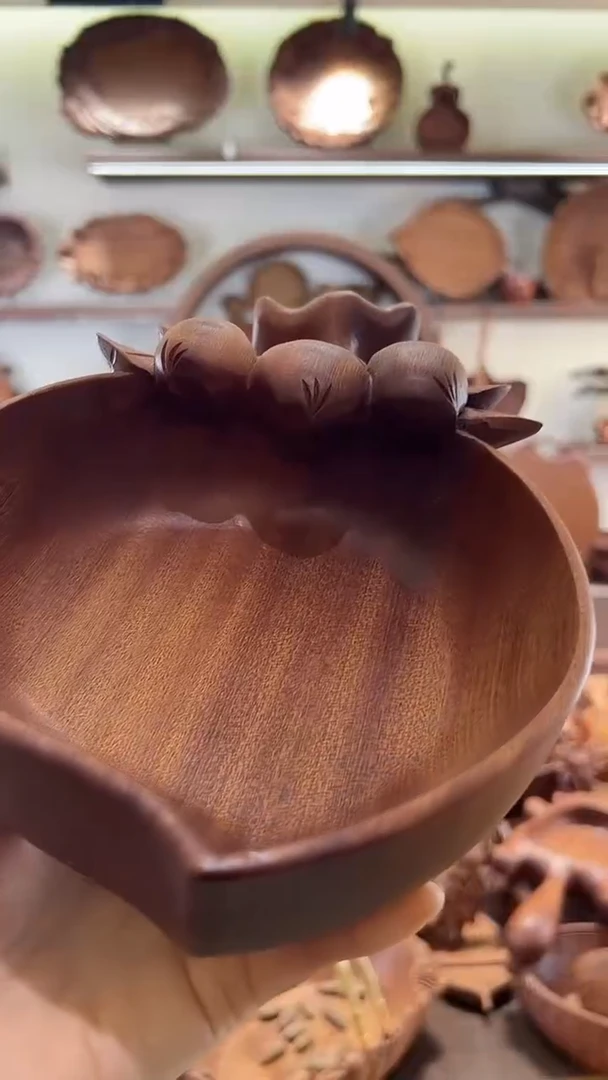 乌木类木雕款寿桃碗